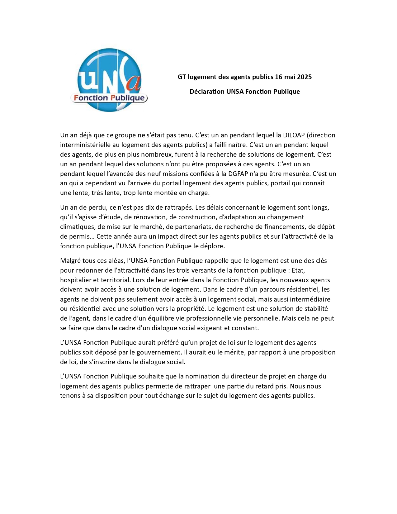 GT logement des agents publics 16 mai 2025