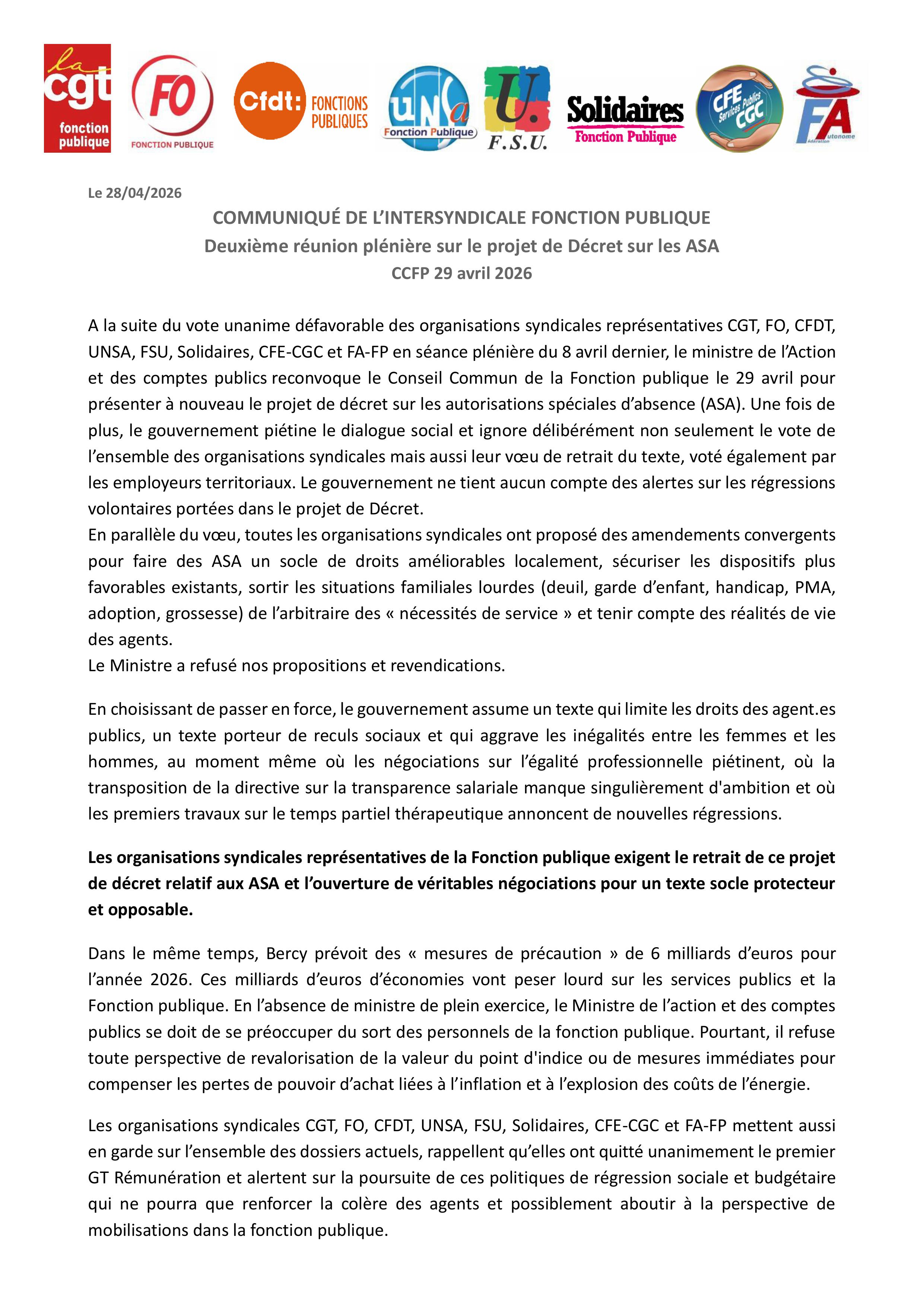 Communiqué 29 04 26