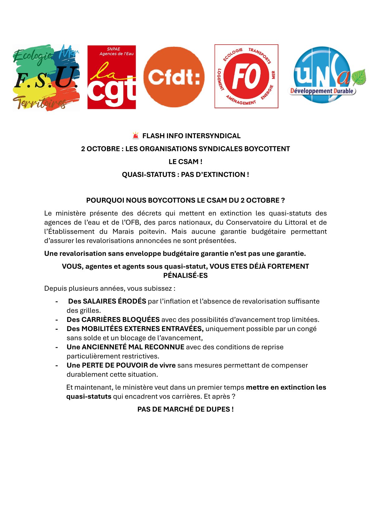 20261002 flash info intersyndicale CSAM P1